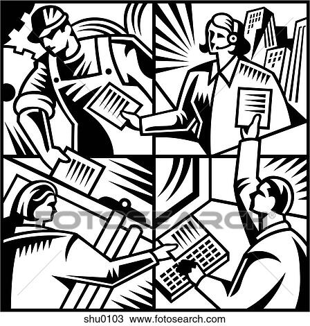 Drawing - An illustration of communication between employees in various departments. Fotosearch