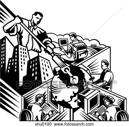 An illustration of employees working around the globe View Large Illustration Clipart - An illustration of employees working around the globe. Fotosearch