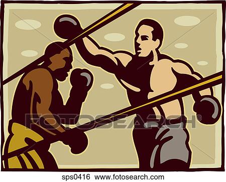 Stock Illustration - Boxers during a fight in a boxing ring. Fotosearch