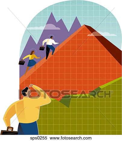 Business people climbing a sales chart View Large Illustration Stock Illustration - Business people climbing a sales chart. Fotosearch