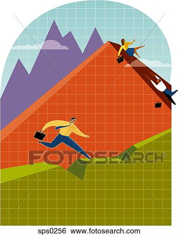 Business people falling and struggling to stay on the sales chart View Large Illustration Stock Illustration - Business people falling and struggling to stay on the sales chart. Fotosearch