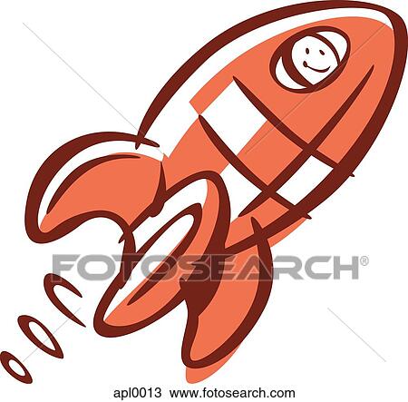 Drawing - Cartoon drawing of a launching rocket. Fotosearch