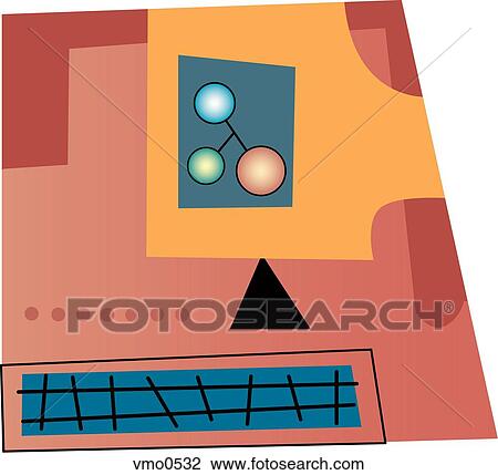 Computer with atom on it View Large Illustration Drawing - Computer with atom on it. Fotosearch