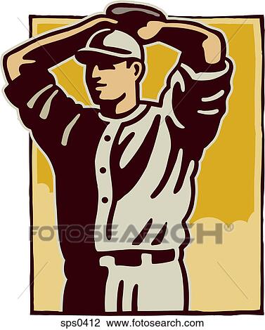 Drawing - Drawing of a baseball pitcher. Fotosearch