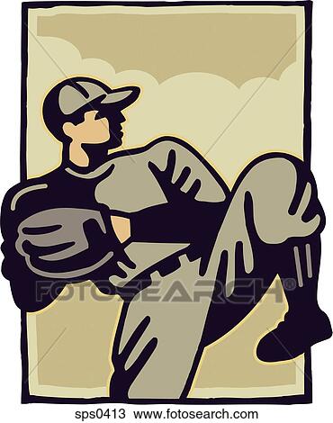 Drawing of a baseball pitcher View Large Illustration Drawing - Drawing of a baseball pitcher. Fotosearch