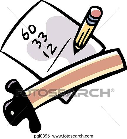 Stock Illustration - Drawing of a builder's tool, a paper and a pencil. Fotosearch