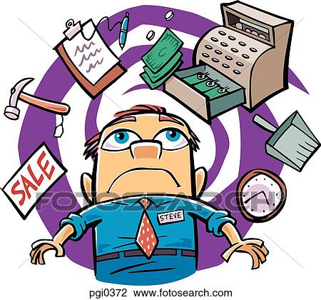 Drawing of a busy store manager View Large Illustration Drawing - Drawing of a busy store manager. Fotosearch