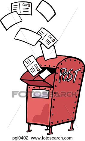 Drawing - Drawing of a red mail box with letters flying out. Fotosearch