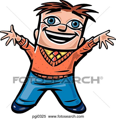 Drawing of a smiling young man with open arms View Large Illustration Stock Illustration - Drawing of a smiling young man with open arms. Fotosearch