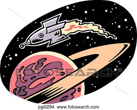 Drawing of a space ship and a planet View Large Illustration Stock Illustration - Drawing of a space ship and a planet. Fotosearch