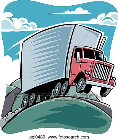 Drawing of a truck on a hilly road View Large Illustration Clipart - Drawing of a truck on a hilly road. Fotosearch