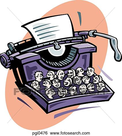 Stock Illustration - Drawing of a typewriter, with people's heads in the place of letters. Fotosearch