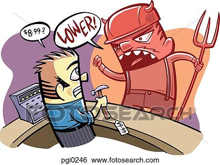 Stock Illustration - Evil customer haggling with a sales person. Fotosearch