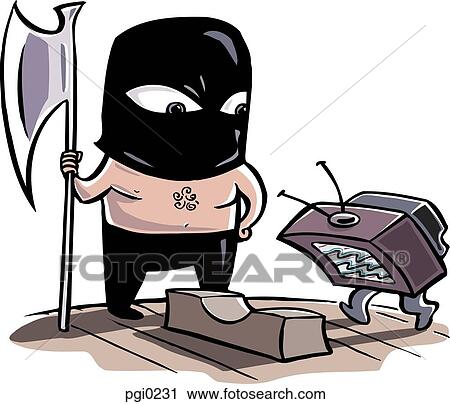 Executioner and computer at chopping block View Large Illustration Clip Art - Executioner and computer at chopping block. Fotosearch