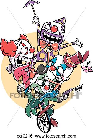 Four clowns on a unicycle View Large Illustration Stock Illustration - Four clowns on a unicycle. Fotosearch