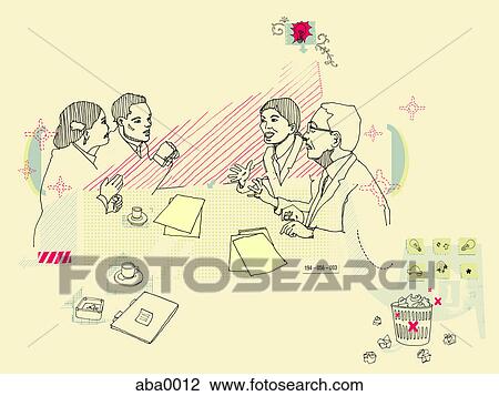 Drawing - Illustration of a business discussion. Fotosearch