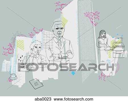 Drawing - Illustration of a business manager in his office. Fotosearch