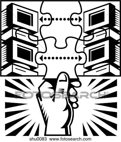 Drawing - Illustration of a hand and computer servers. Fotosearch