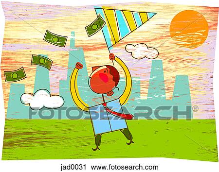 Clip Art - Man catching money with a net. Fotosearch