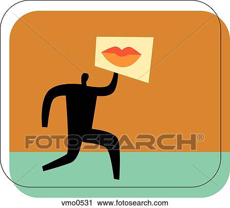 Clip Art - Man holding a sign with a mouth on it. Fotosearch