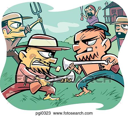 Men engaged in a gun fight View Large Illustration Drawing - Men engaged in a gun fight. Fotosearch