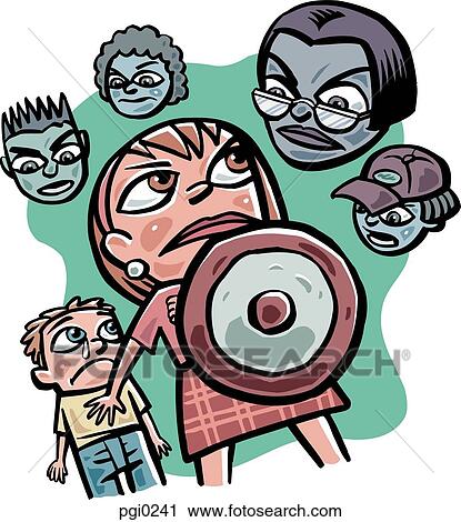 Clip Art - Mother protecting her son. Fotosearch