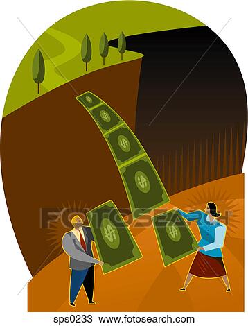 People making a bridge out of money View Large Illustration Drawing - People making a bridge out of money. Fotosearch