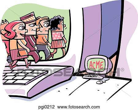Drawing - People walking into a computer. Fotosearch