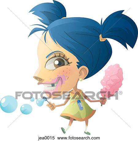 Portrait of a little girl eating candy and blowing bubbles View Large Illustration Stock Illustration - Portrait of a little girl eating candy and blowing bubbles. Fotosearch