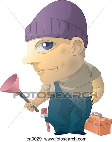 Stock Illustration - Portrait of a plumber with his tools. Fotosearch