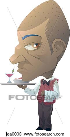 Portrait of a server holding a tray View Large Illustration Drawing - Portrait of a server holding a tray. Fotosearch