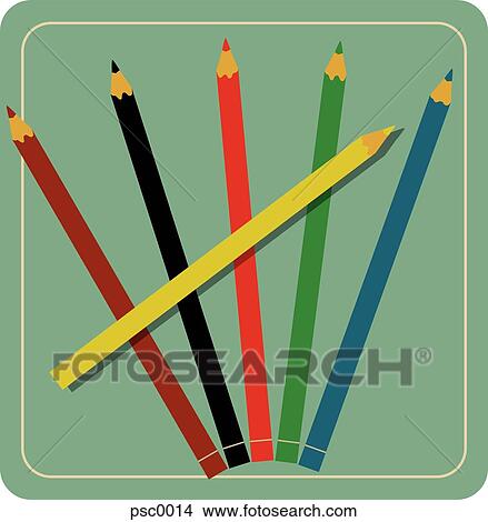 Six color pencils display on a green baclground View Large Illustration Stock Illustration - Six color pencils display on a green baclground. Fotosearch