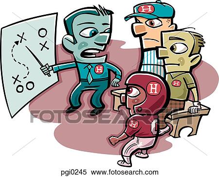 Stock Illustration - Team owner coaching football players and coaches. Fotosearch