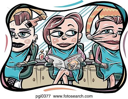 Stock Illustration - Three people in a beauty salon. Fotosearch