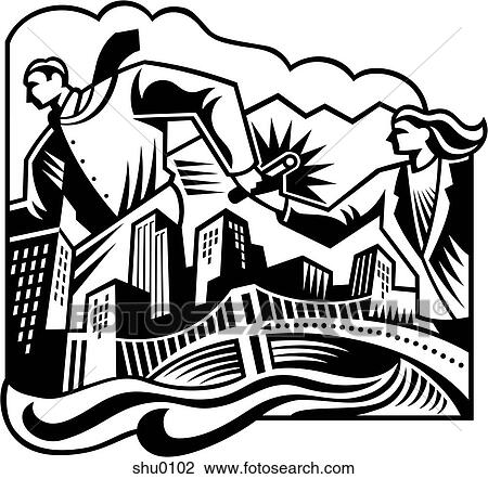 Drawing - Two business people in a baton race. Fotosearch