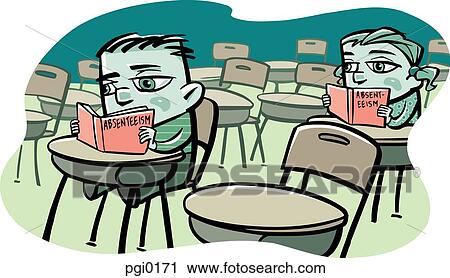 Clip Art - Two kids in reading books in a classroom. Fotosearch