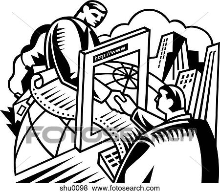 Two men finalising a deal online View Large Illustration Stock Illustration - Two men finalising a deal online. Fotosearch
