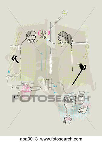 Two people giving each other a high five View Large Illustration Drawing - Two people giving each other a high five. Fotosearch