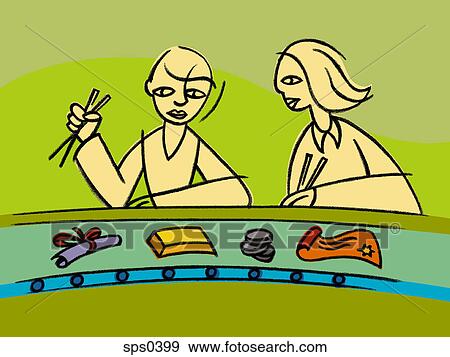 Two people having a business sushi lunch View Large Illustration Stock Illustration - Two people having a business sushi lunch. Fotosearch