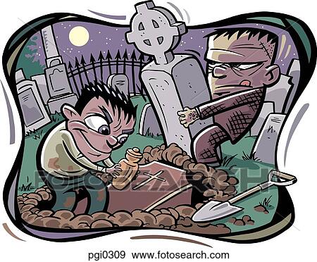 Two robbers digging up graves View Large Illustration Stock Illustration - Two robbers digging up graves. Fotosearch