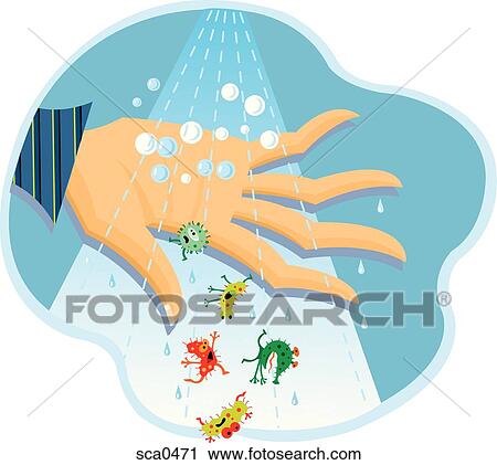 Clip Art - Washing germs away with soap. Fotosearch