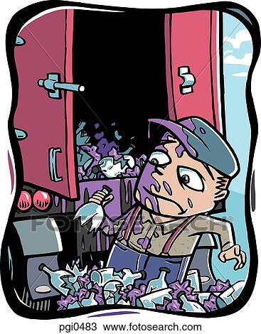 Wine spilling out of broken bottles in a delivery truck View Large Illustration Drawing - Wine spilling out of broken bottles in a delivery truck. Fotosearch