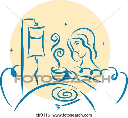 Woman having coffee in a hospital bed View Large Illustration Stock Illustration - Woman having coffee in a hospital bed. Fotosearch