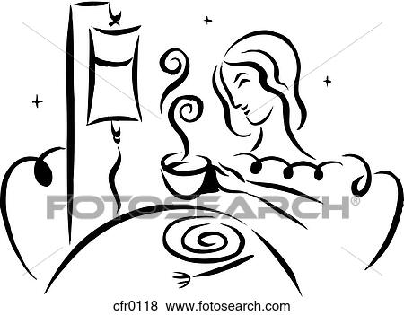 Stock Illustration - Woman having coffee in a hospital bed. Fotosearch