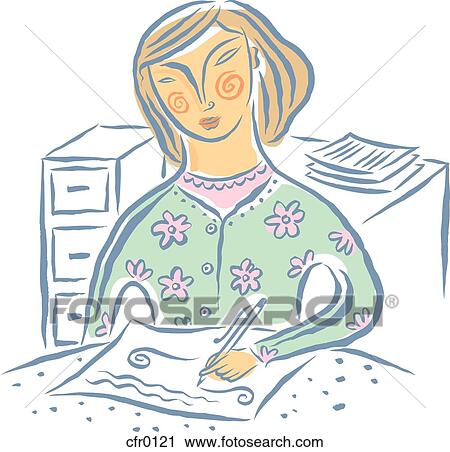 Woman writing notes View Large Illustration Clip Art - Woman writing notes. Fotosearch
