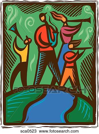 Drawing - A band of musicians. Fotosearch