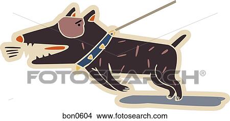 Stock Illustration - A barking dog on a tight leash. Fotosearch