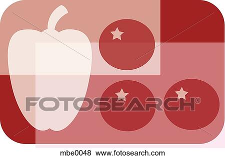 Stock Illustration - A bell pepper next to three oranges. Fotosearch