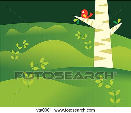 A bird perched on a branch of a tree View Large Illustration Clip Art - A bird perched on a branch of a tree. Fotosearch
