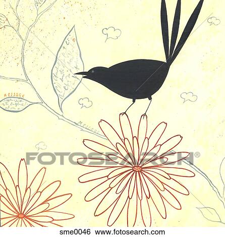 A bird pulling a leaf from a flower View Large Illustration Stock Illustration - A bird pulling a leaf from a flower. Fotosearch
